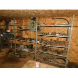 METAL SHELVING & CONTENTS OF SPROCKETS, BUSHINGS, CHAIN, PILLOW BLOCKS, DRIVES, 5 SECTIONS
