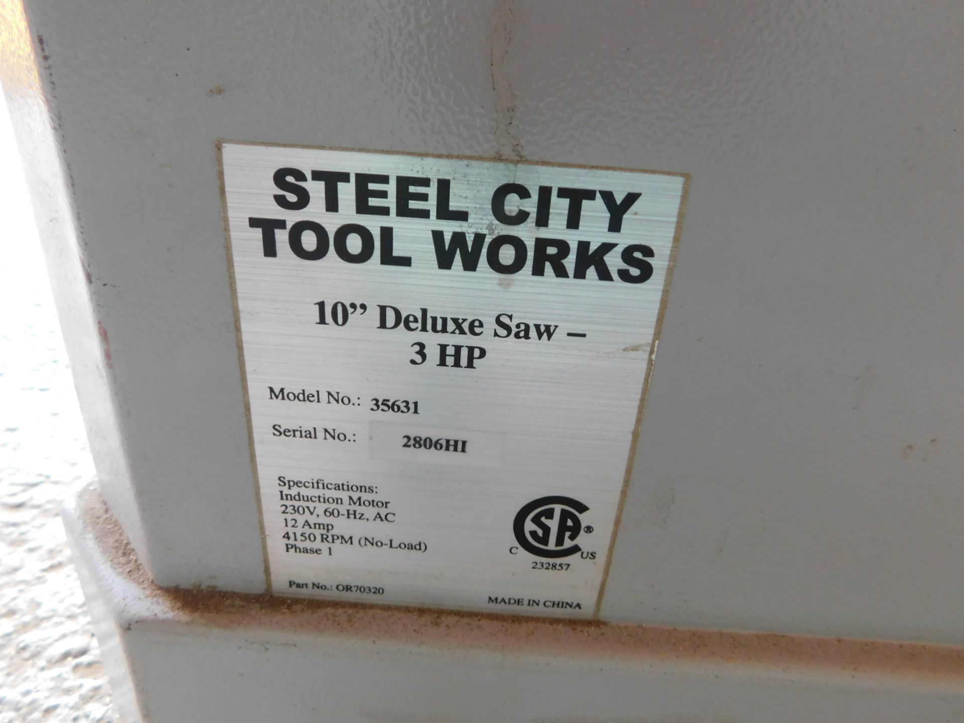 STEEL CITY 10" DELUXE TABLE, 3HP, MOD. 35631, S/N 2806HI - Image 2 of 2