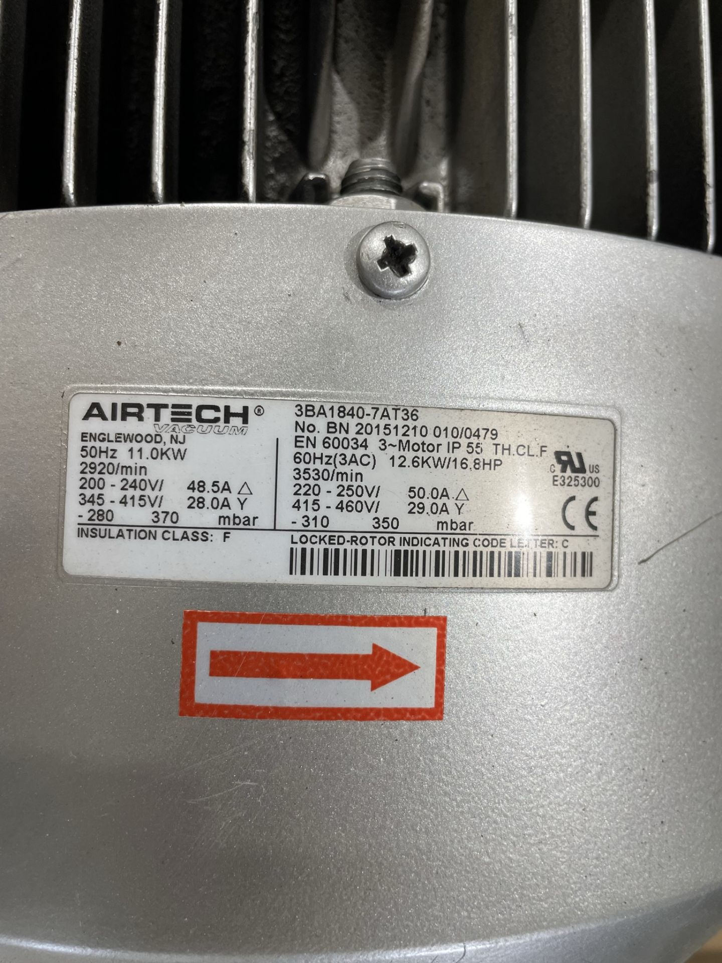 (3) Airtech model 3BA1840-7AT36 Vacuum/Pressure Regenerative Blowers with 16.8 HP, 220/460 volt - Bild 4 aus 5