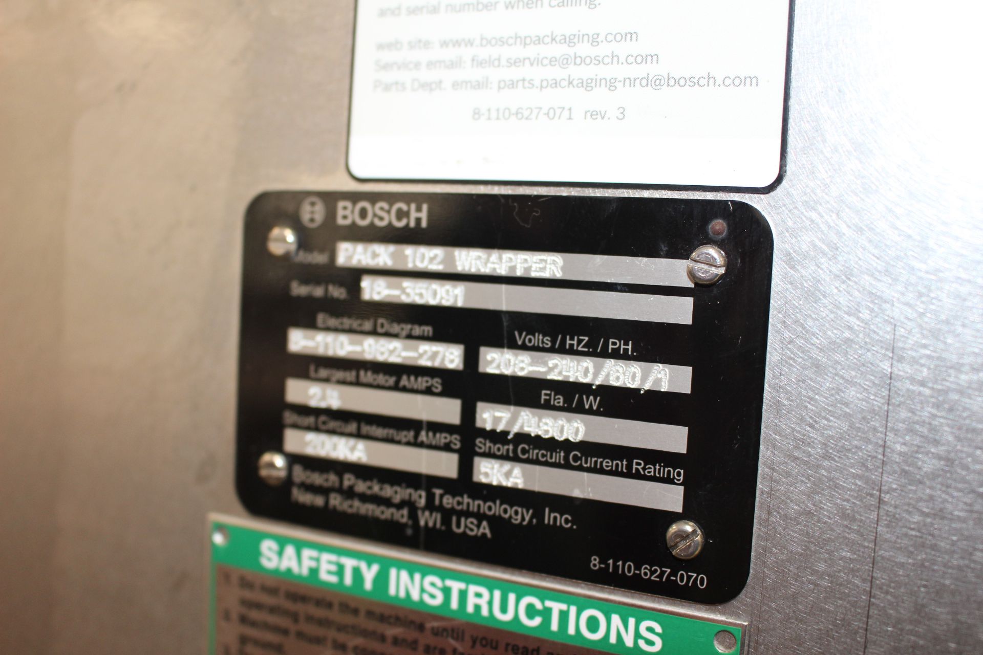 Bosch Pack 102 Horizontal Flow Wrapper serial#18-35091 built new 2018. Single phase, 208-240 - Image 7 of 7