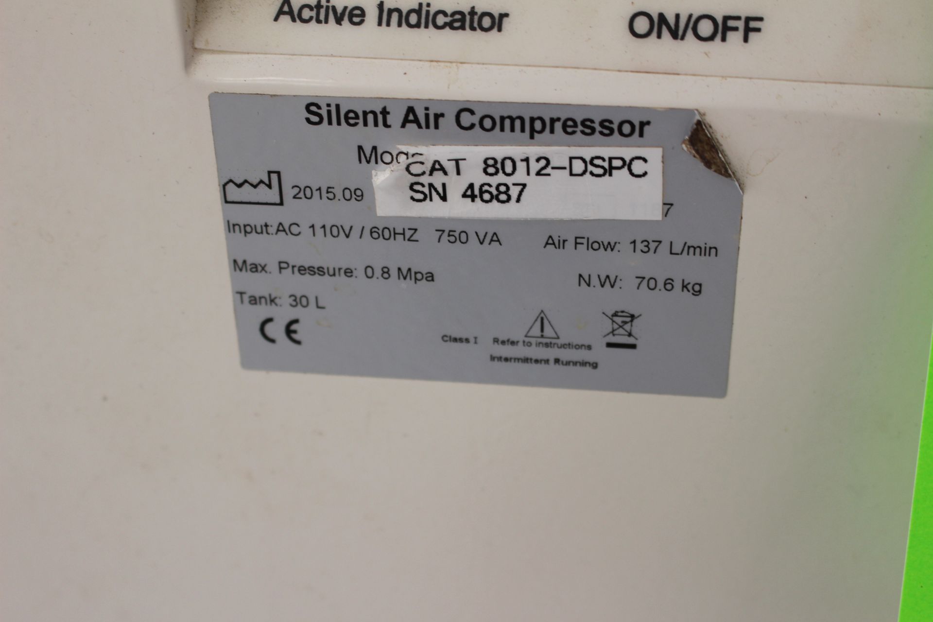 California Air Tools Air Compressor, serial#4687, 137 liters/minute with 30 liter tank, 110 - Bild 2 aus 2