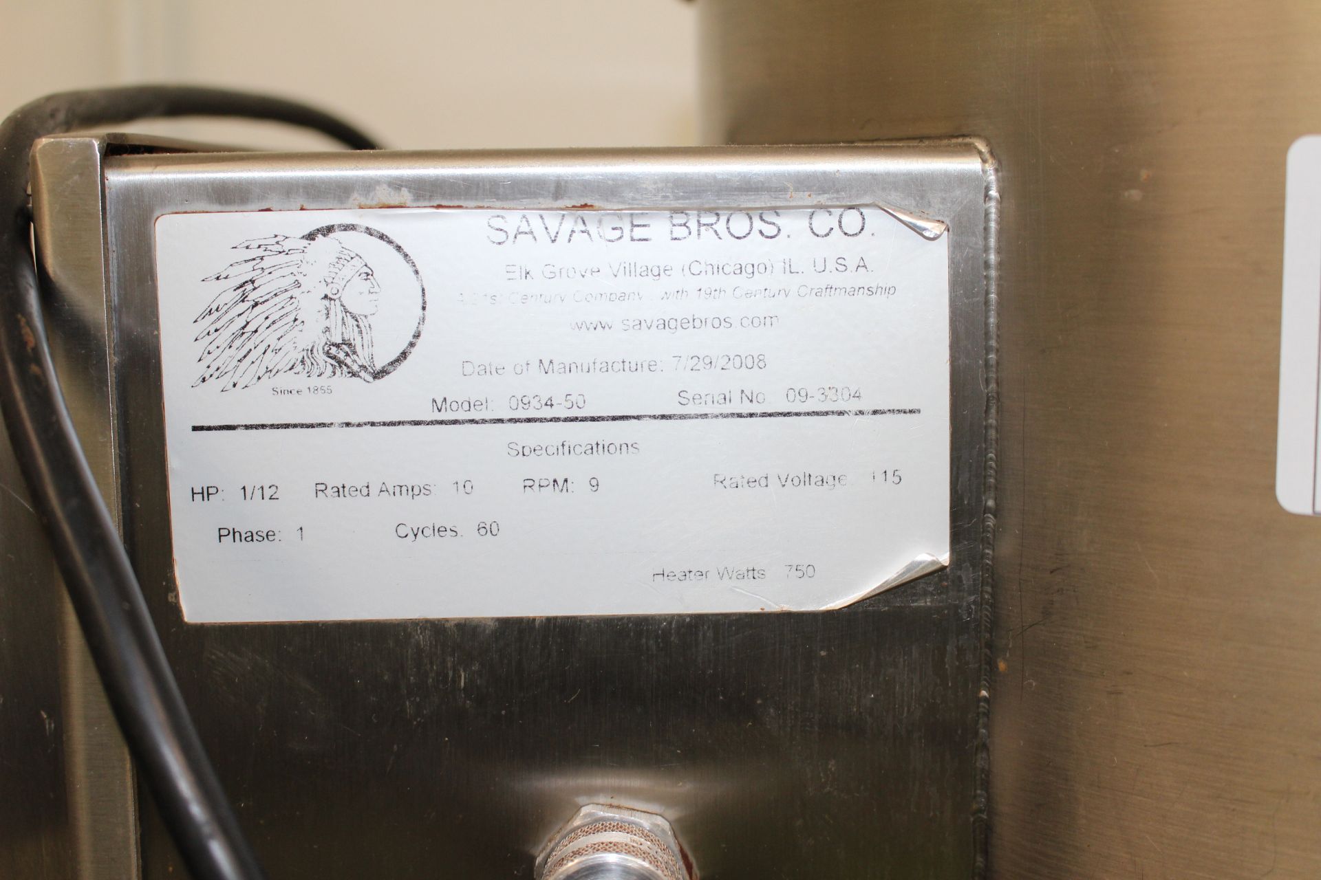 Savage model 0934-50 50-lb Stainless Steel Chocolate Melter melting timer, solenoid to control water - Image 3 of 5