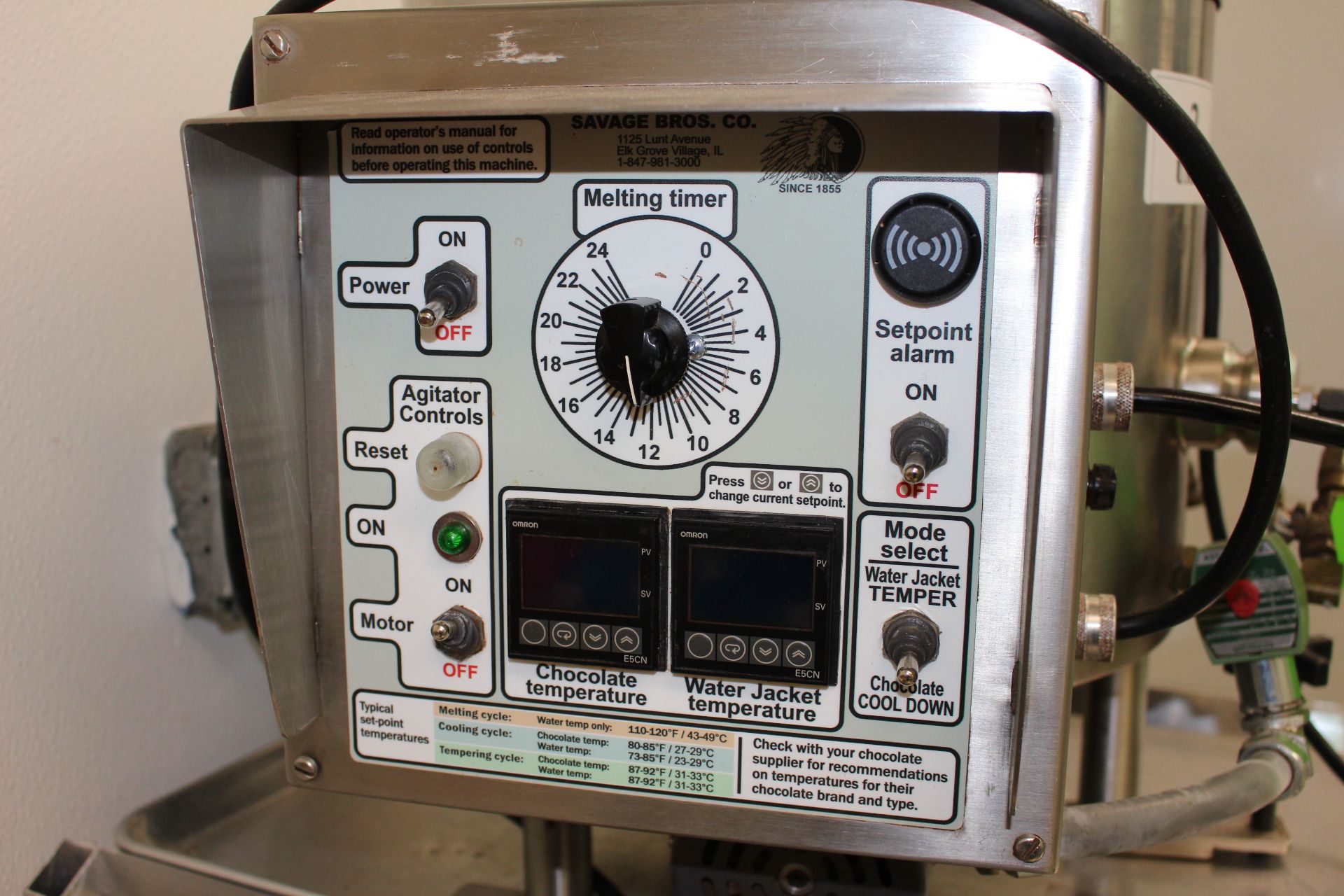 Savage model 0934-50 50-lb Stainless Steel Chocolate Melter melting timer, solenoid to control water - Image 4 of 5