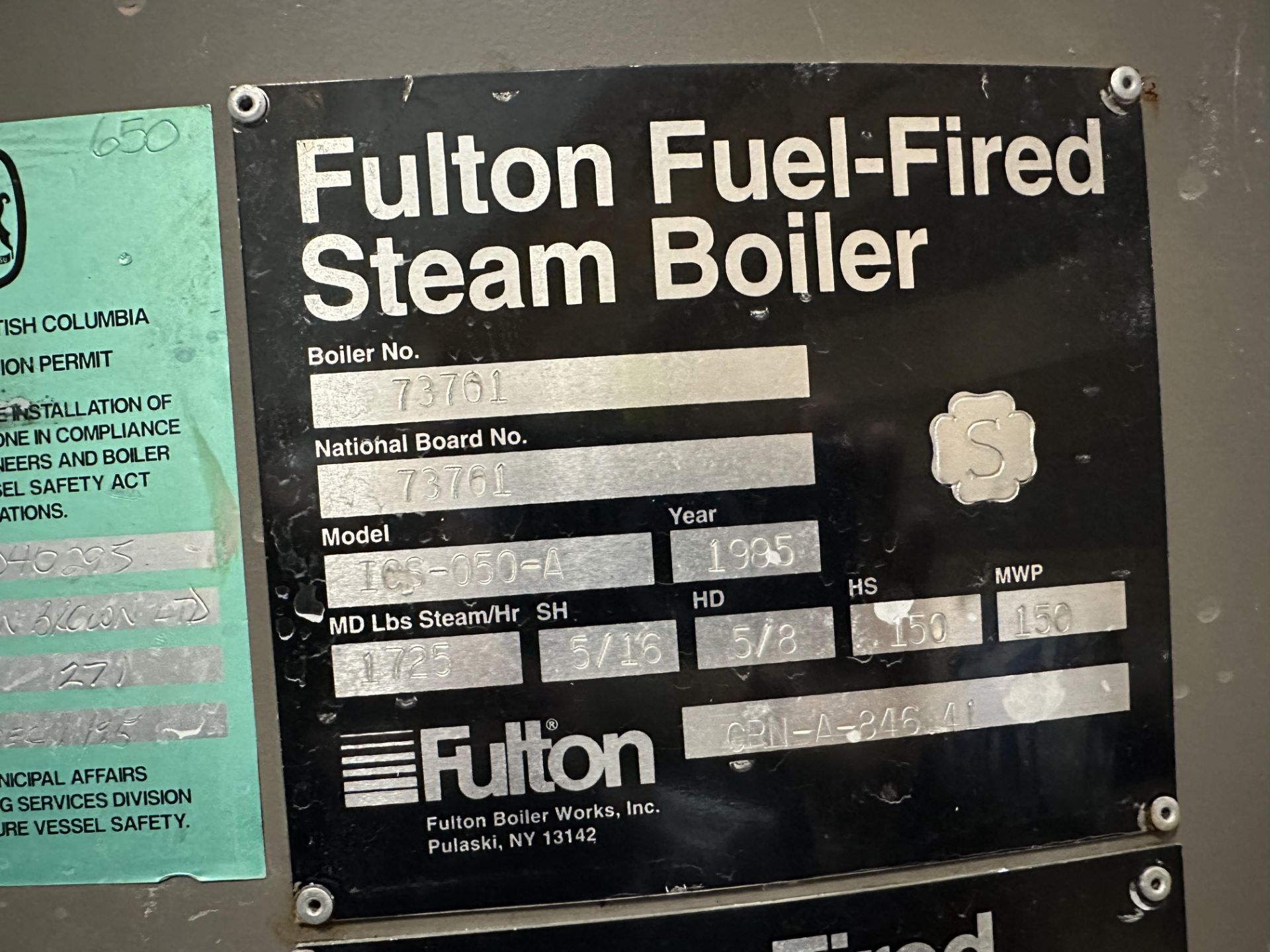 Fulton Boiler 50 HP - Natural Gas Boiler rated for 1725lbs Steam/hr. Fire/Water jackets are in - Image 8 of 20