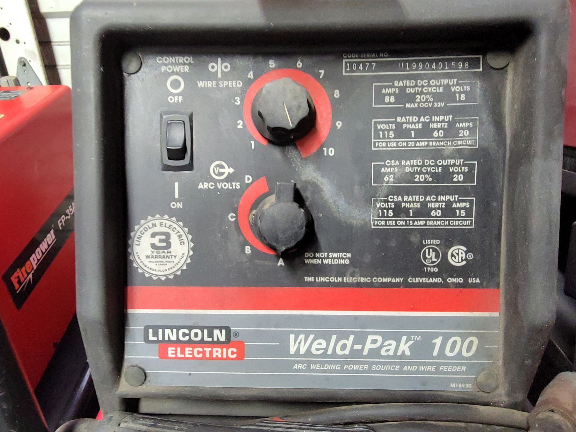 LINCOLN ELECTRIC WELD PAK 100 ARC WELDER - Image 3 of 3