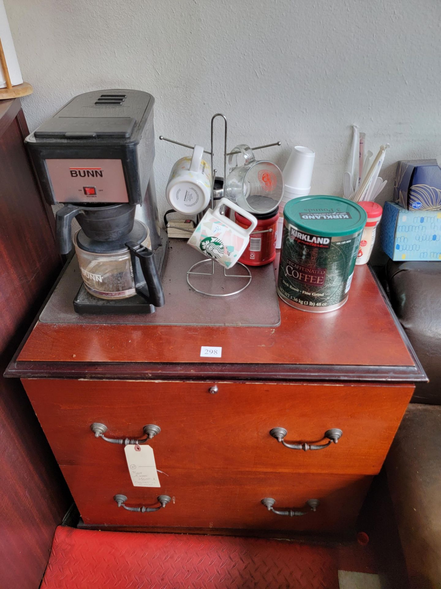 COFFEE STATION W/ CABINET & BUNN COFFEE MAKER