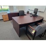 C SHAPE DESK AND SMALL CABINET