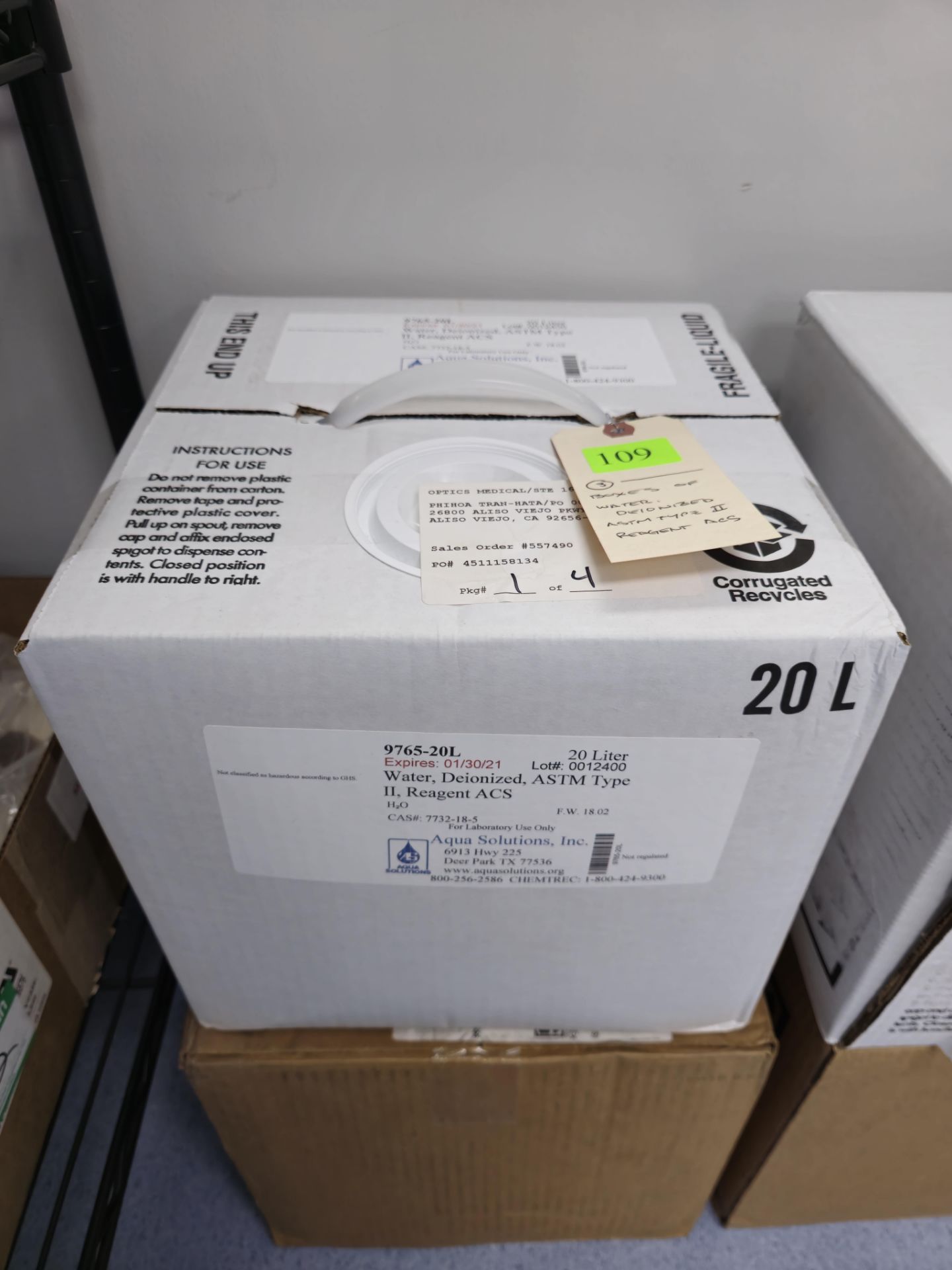 BOXES OF WATER DEIONIZED ASTM TYPE ll REAGENT ACS