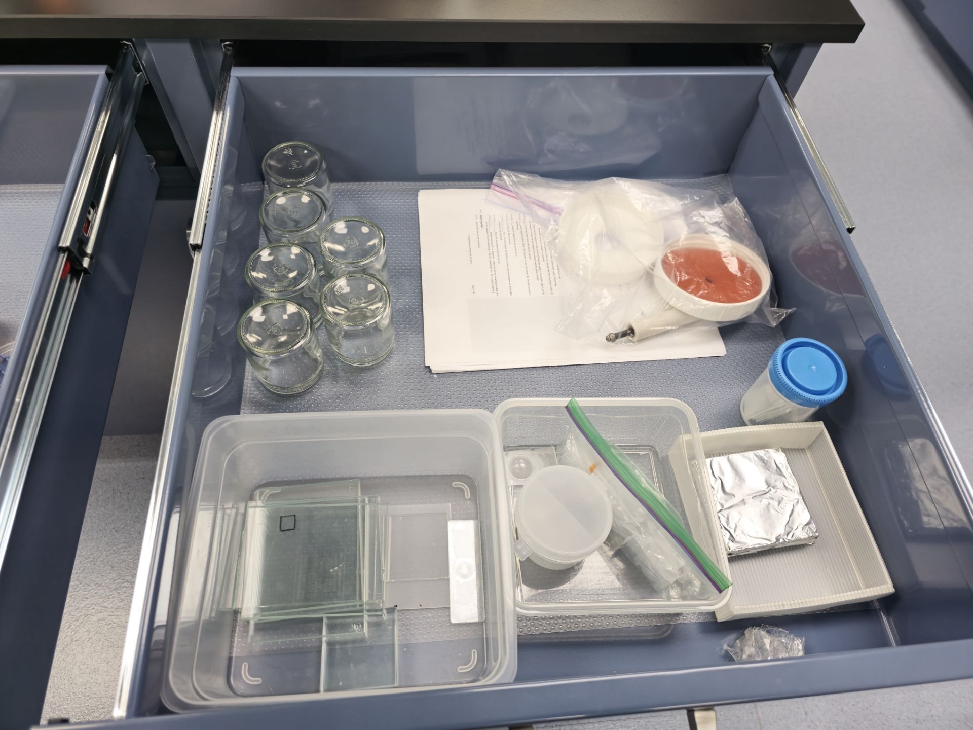 ALL CONTENTS IN ISLAND CABINETS PLATES, CONTAINERS, SYRINGES, TUBES, SALINE & MORE