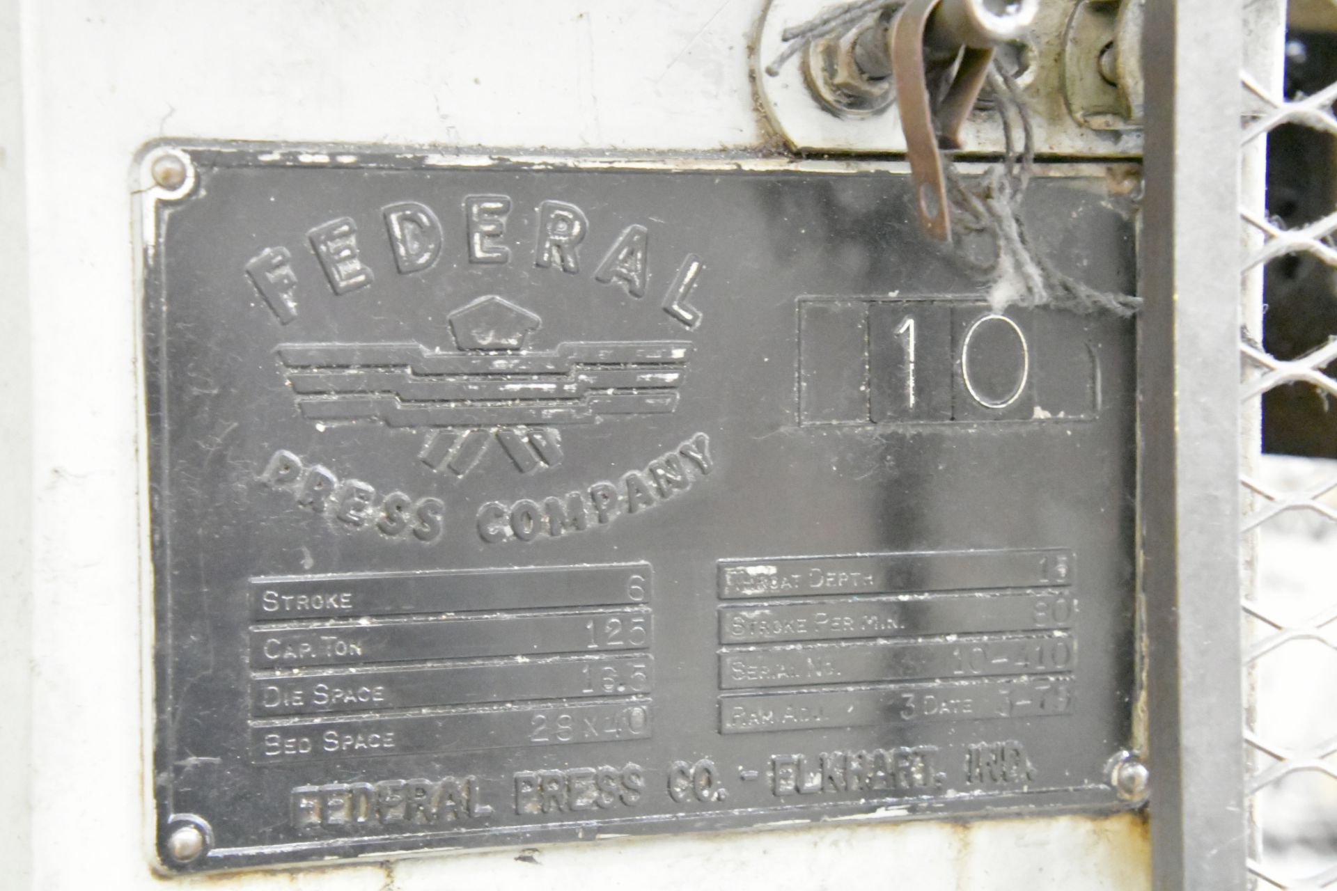 Federal Press Co. No. 10, 125-Ton Capacity Open Back Inclinable Air Clutch Press - Image 5 of 5