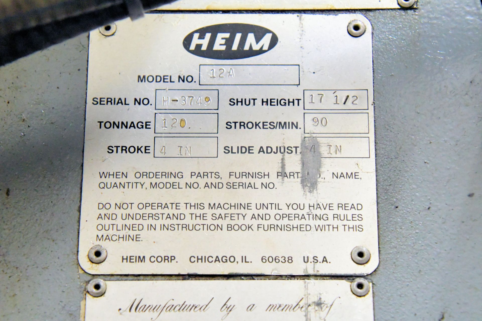 Heim 12A, 120-Ton Capacity C-Frame Air Clutch Press - Image 5 of 5