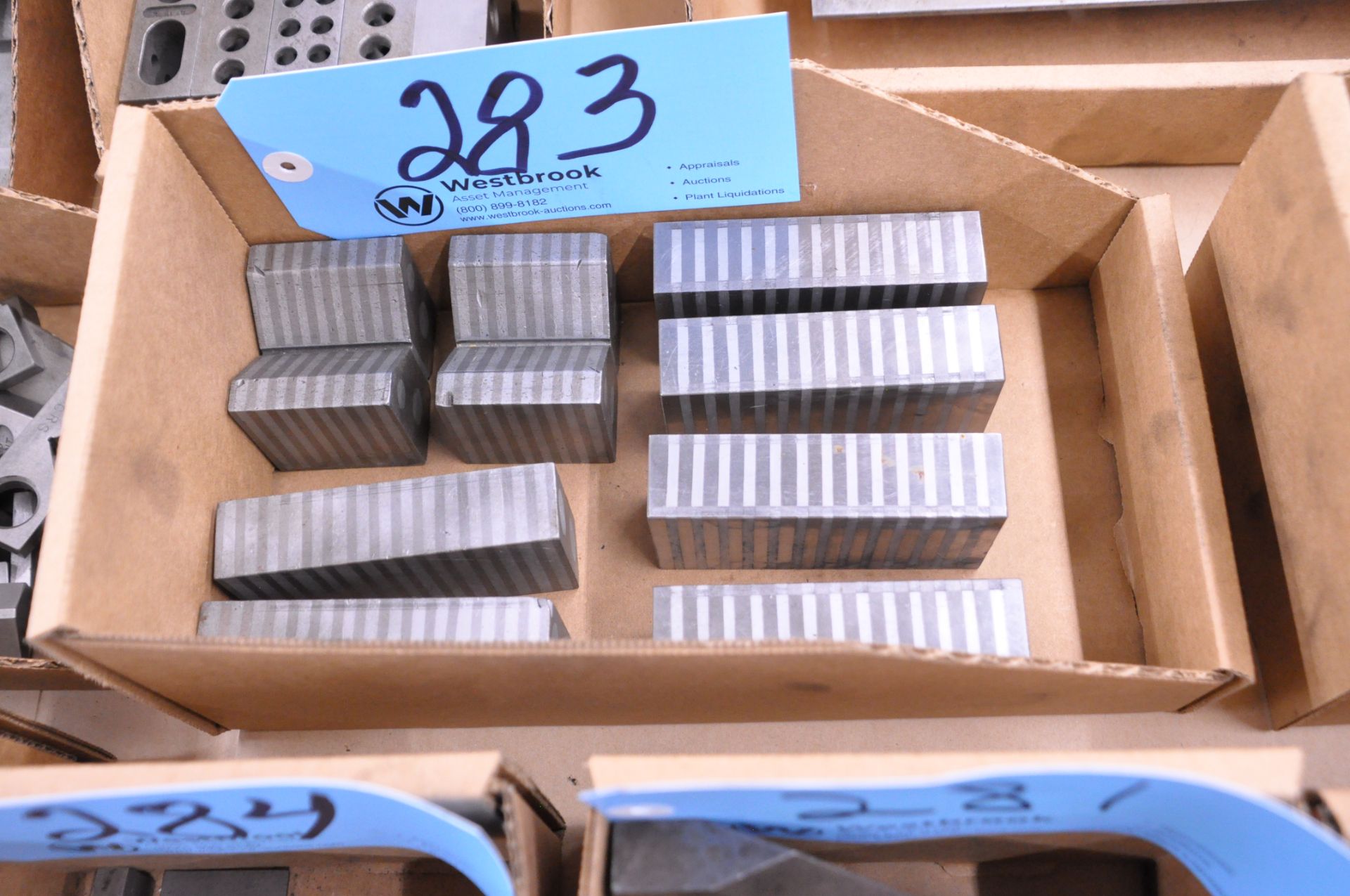 Lot-(1) Pair 2" x 2" x 2 1/4" Magnetic Transfer V-Blocks and (6) 1" x 2" x 4" Magnetic Transfer