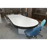 12' x 5' Oval Conference Table with (9) Various Chairs, Bookcase, and (2) Stands