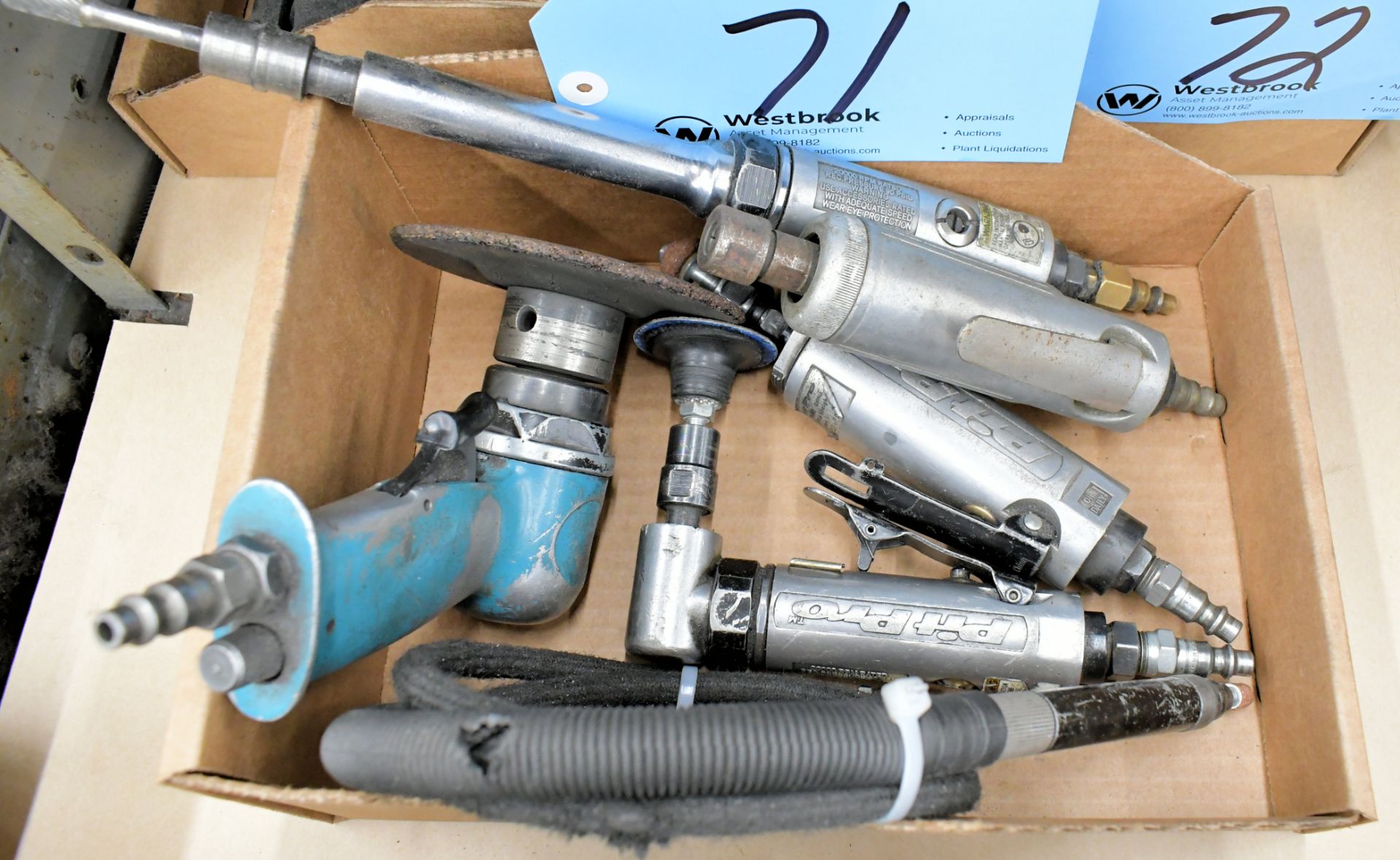 Lot-(3) Straight, (1) Angle, (1) Pencil Pneumatic Die Grinders and (1) Orbital Grinder in (1) Box