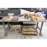 Lot-(3) Various Work Benches, (1) Shelving Unit, and (1) Steel Layout Table,