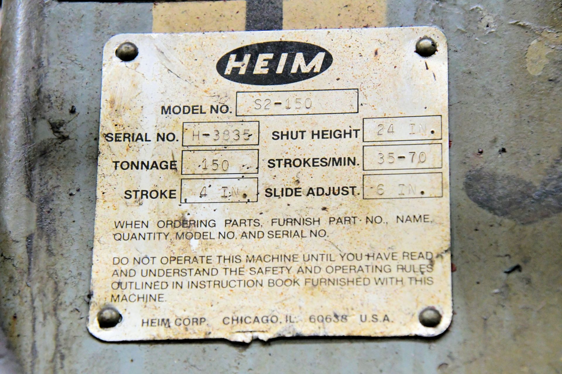 Heim S2-150, 150--Ton Capacity Straight Side Air Clutch Press - Image 7 of 7