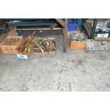 Lot-Various Copper, Brass and Steel Scrap in (5) Boxes on Floor Under (1) Bench