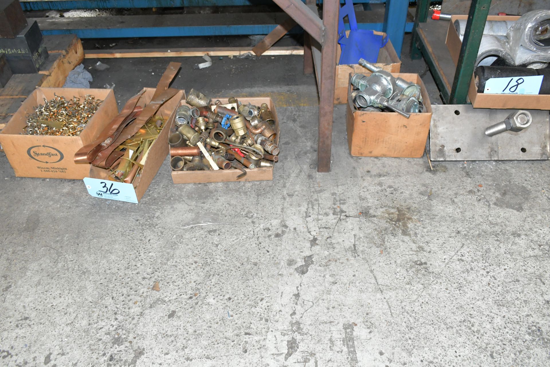 Lot-Various Copper, Brass and Steel Scrap in (5) Boxes on Floor Under (1) Bench