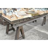 30" x 100" T-Slotted Bolster Plate on Steel Work Horses, (Contents Not Included),