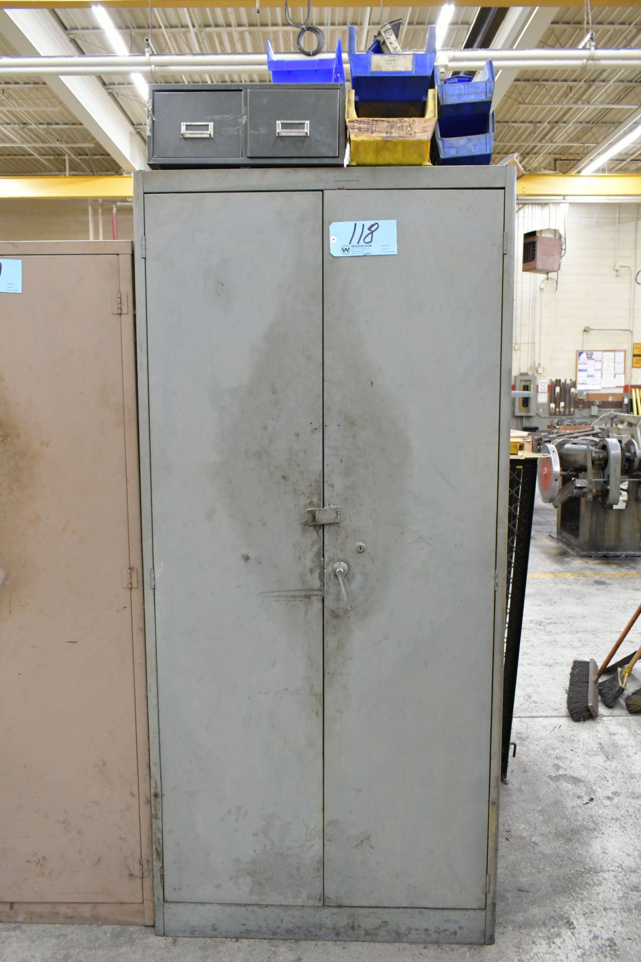 Lot-(1) 2-Door Supply Cabinet with Misc. Shop Contents and Parts Bins