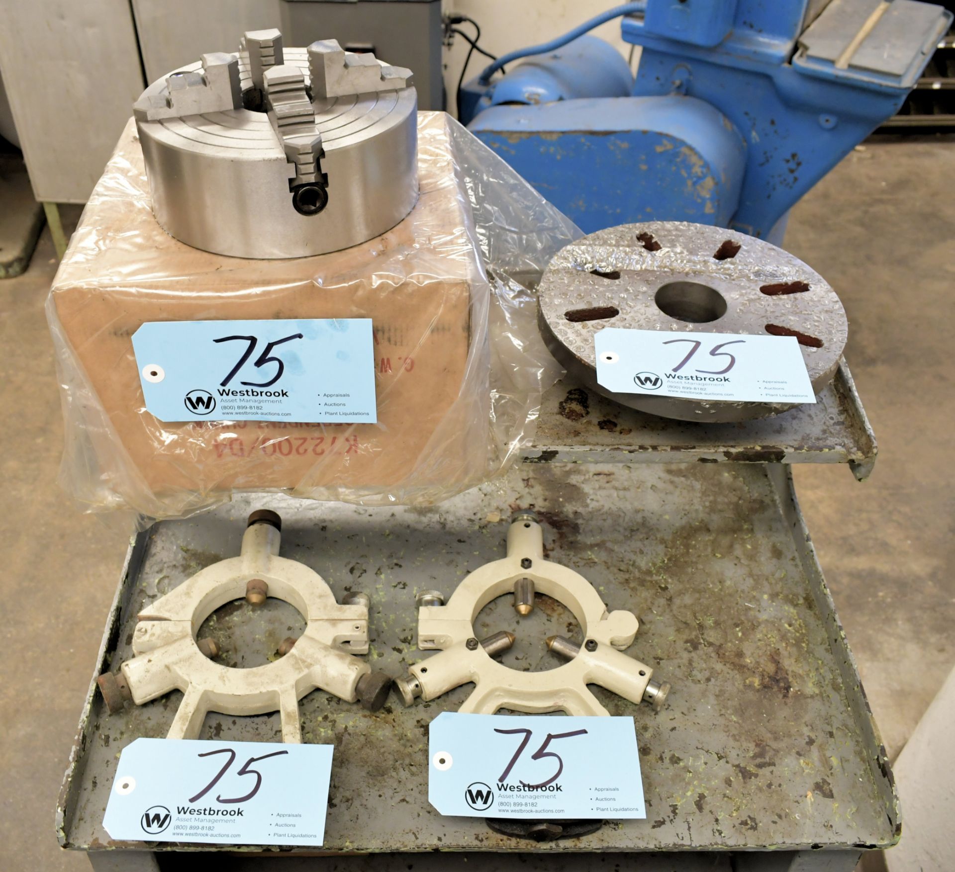 Lot-(1) 8" 4-Jaw Chuck, (1) 10" Face Plate and (2) Steady Rests for Baileigh Lathes, D1-4" Mounting