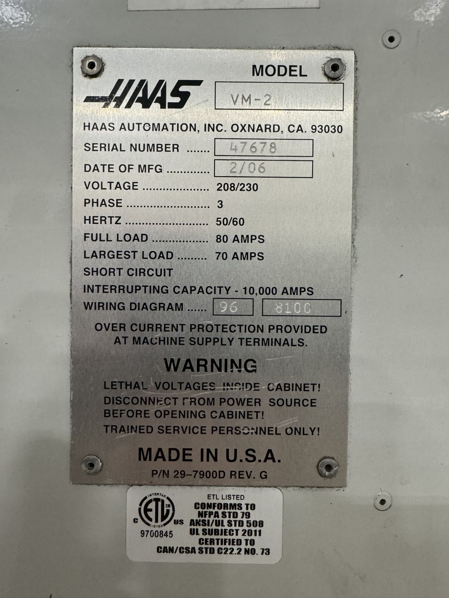Haas VM2 Vertical Machining Center, 12,000 RPM, 40 Taper - Image 9 of 9