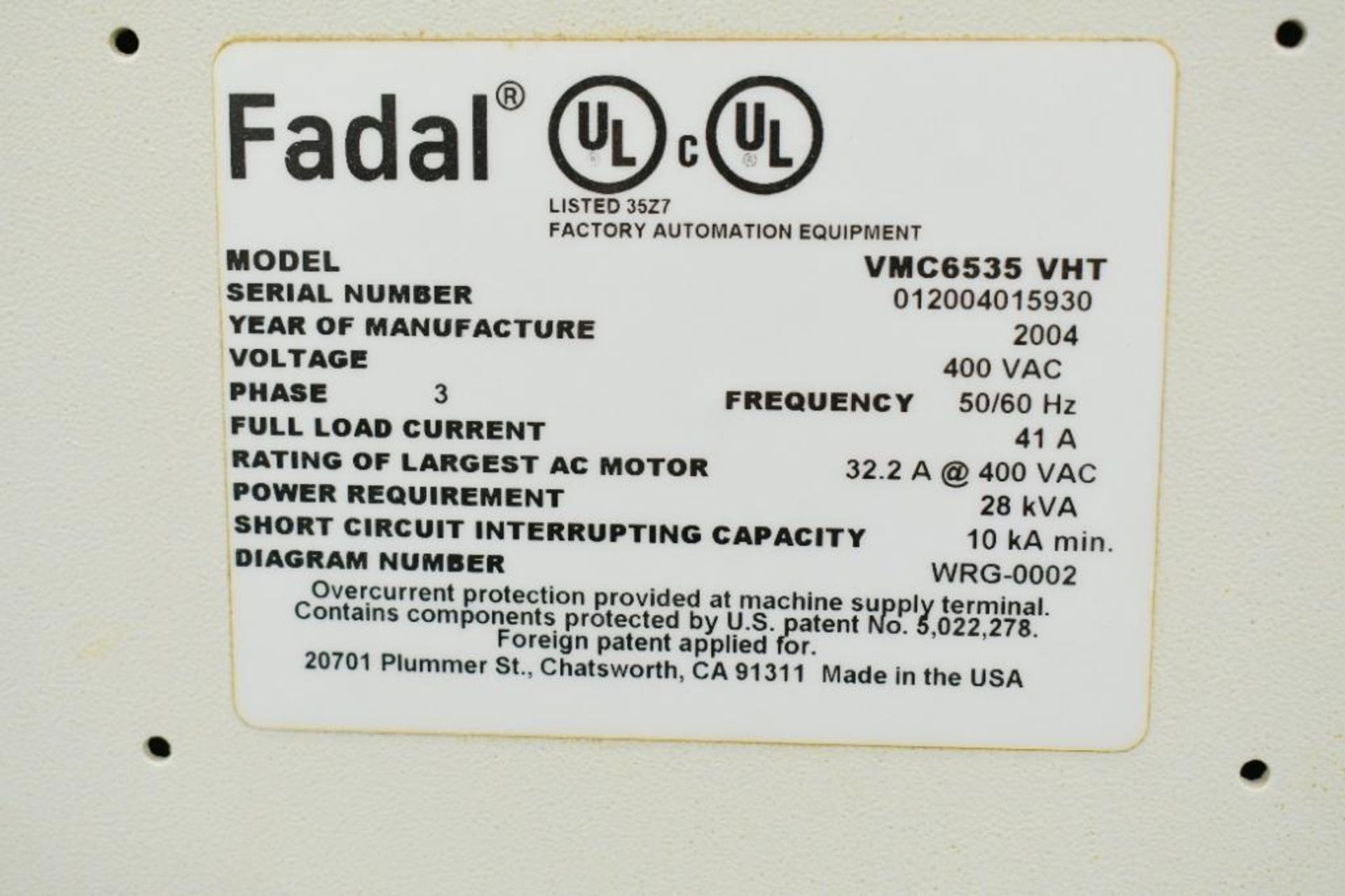 2004 Fadal VMC 6535 VHT, CNC Vertical Machining Center - Bild 11 aus 14