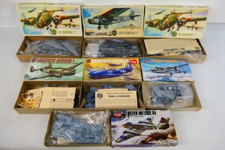 Airfix - Seven boxed vintage Airfix plastic military model aircraft model kits in 1:72 scale.