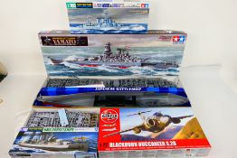 Tamiya - Aoshima - Airfix - 4 x boxed models kits, Battleship Yamato in 1:350 scale,