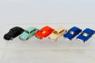 Lego - Tri-ang Minix - 6 x plastic cars in 1:76 scale including 2 x rare Lego VW Beetle models,