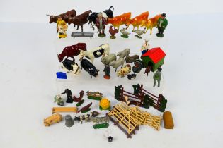Britains - Timpo - Johillco - A group of farm animals, figures and accessories including 2 x bulls,