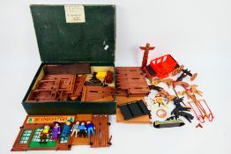 Playmobil - An unboxed vintage Playmobil Fort set with figures and a stage coach.