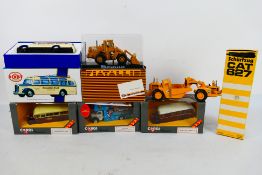 NZG - Corgi - Old Cars - 6 x boxed models including a CAT 627 Scraper # 127, a Fiat Allis FR20,