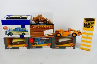 NZG - Corgi - Old Cars - 6 x boxed models including a CAT 627 Scraper # 127, a Fiat Allis FR20,