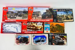 Airfix - Hasegawa - JB Models - Revell - Eight boxed 1:72 and 1:76 scale plastic military vehicle