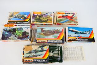 Matchbox - Six boxed 1:72 scale plastic aircraft and military vehicle model kits from Matchbox.