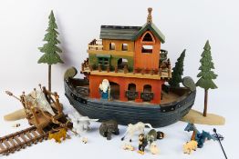 Sam Club - An unboxed 1980's large wooden Noah Ark playset with a collection of accessories and