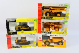 Joal - 5 x boxed construction vehicles in 1:50 and 1:35 scale, a JCB 712 articulated dumper,