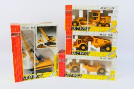 Joal - 4 x boxed Caterpillar construction vehicles in 1:50 and 1:70 scales, a digging crane # 225,