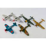 Dinky - 6 x unboxed airplanes including Messerschmitt Bf109E in desert camouflage # 726,