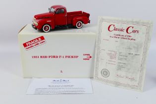 Danbury Mint - Classic Cars - A 1:24 scale 1951 Red Ford F-1 Pickup truck die-cast model by Danbury