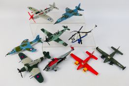Dinky - 9 x aircraft models including P-47 Thunderbolt # 734, Harrier # 722,