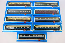 Airfix - A rake of nine boxed OO gauge passenger coaches from Airfix.