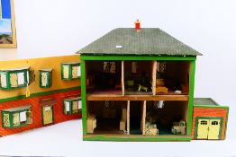 Hobbies - A wooden 1930s style 6 x room dolls house with garage and furniture believed to be built