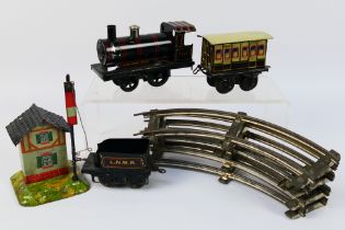 Bing - An unboxed Gebruder Bing O gauge 0-4-0 clockwork steam locomotive and tender,