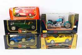Burago, Maisto - 5 x boxed die-cast model vehicles in 1:10, 1:18,