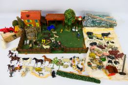 Britains - A Britains wooden farm with in excess of 70 x farm animals,