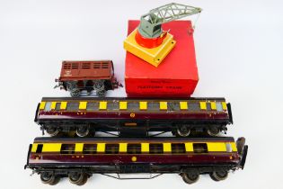 Exley - Hornby - 2 x O gauge coaches in LMS livery, one has an Exley label on the bottom,