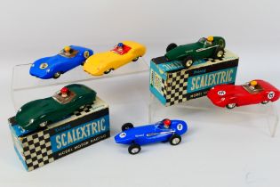 Scalextric - 2 x boxed and 4 x unboxed vintage slot cars, 4 x are Lister Jaguar models # C.