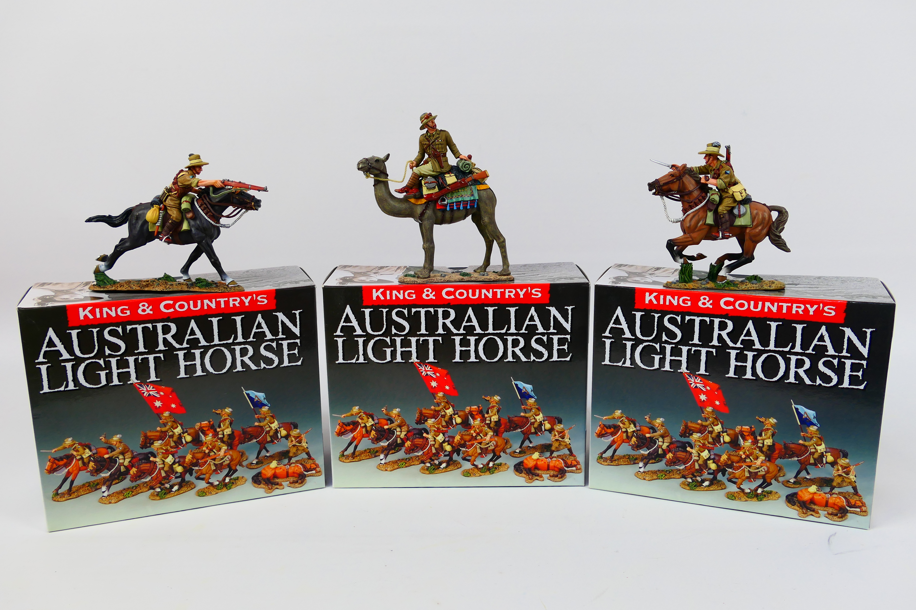 King and Country - Three boxed figures from the King and Country 'Australian Light Horse' series.